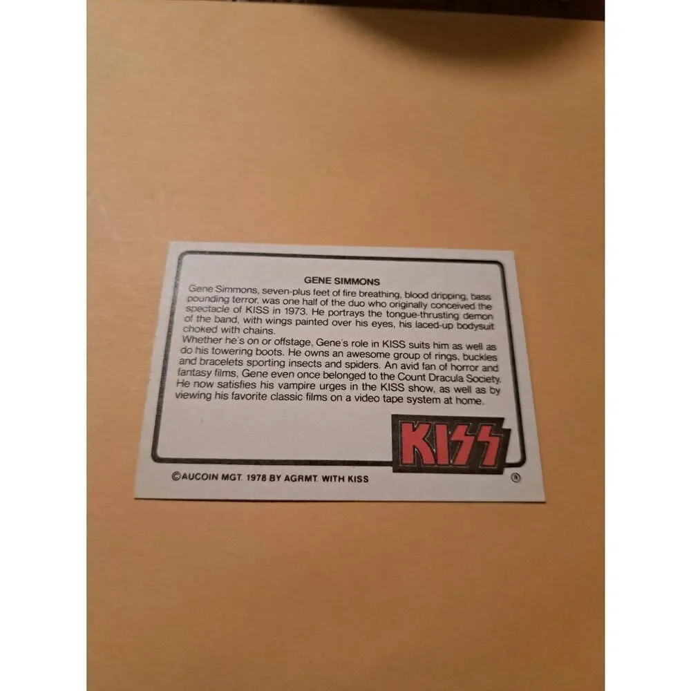 Vintage 1978 Aucoin Management AGRMT KISS Trading Card No 50 Collectible Rock